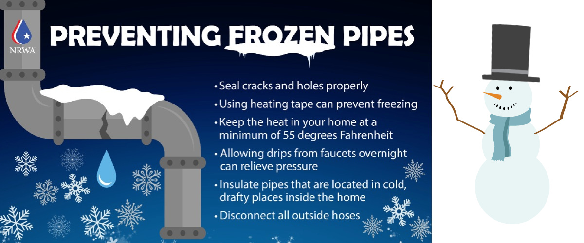 frozen pipes with snowman